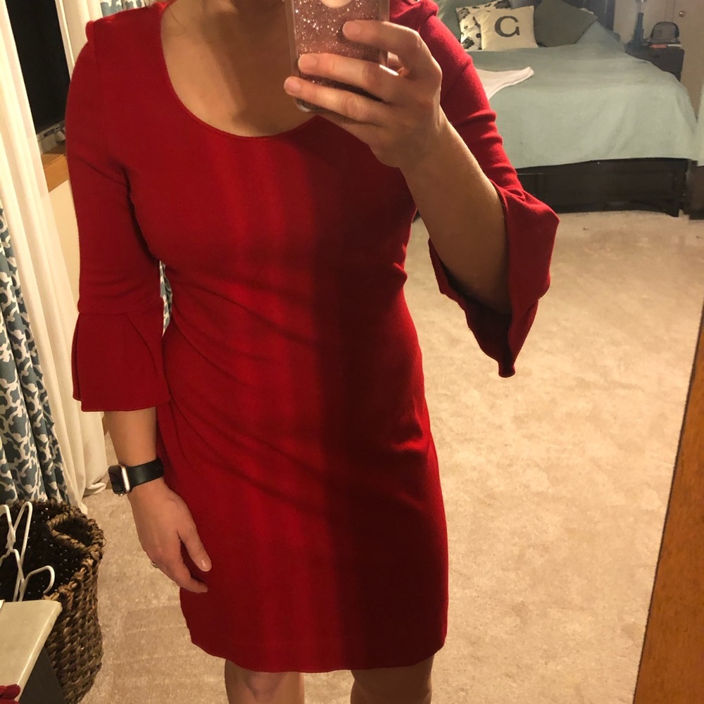 Calvin Klein Red Dress with 3/4 Bell Sleeves